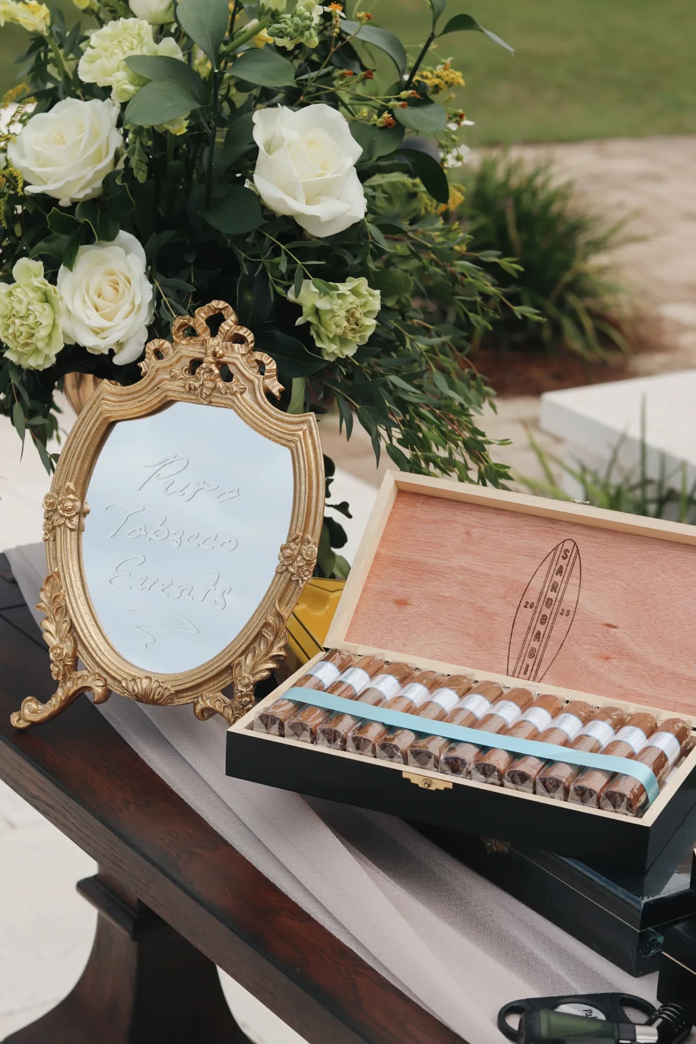 Cigar display at wedding reception